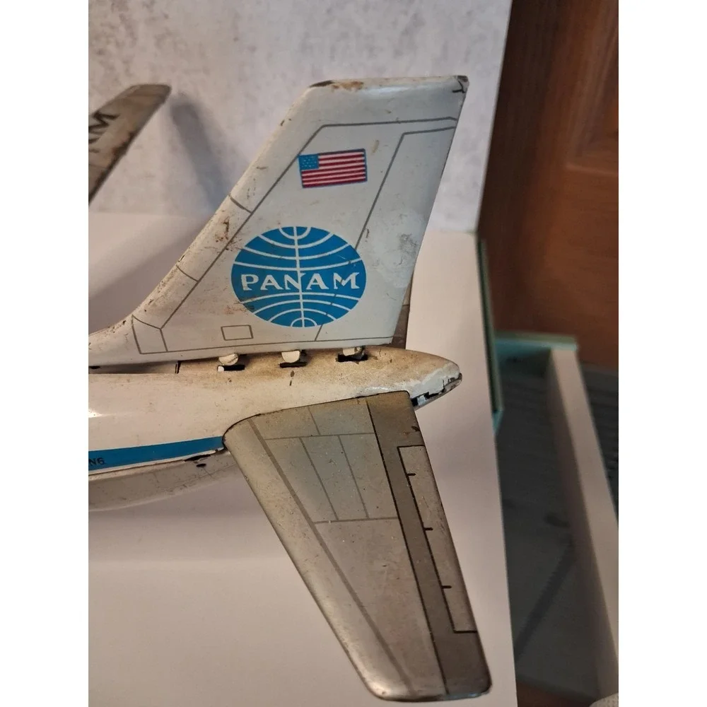 Vintage 1960s Pan Am Boeing 707 Tin Litho Friction Toy Airplane Japan 15-18